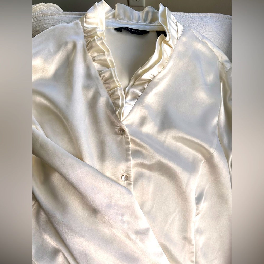 Satin ruffled neck women blouse